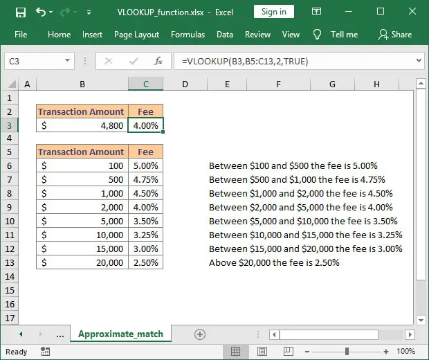 How to use VLOOKUP with approximate match