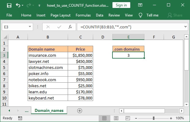 Count cells beginning or ending with certain characters