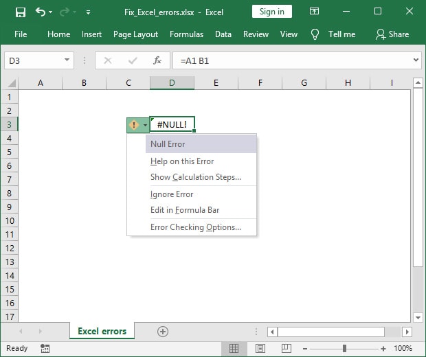 Fix Null Ref Div 0 N A Num Value Excel Errors