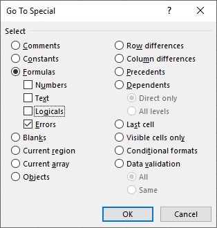 Excel Go To Special Errors