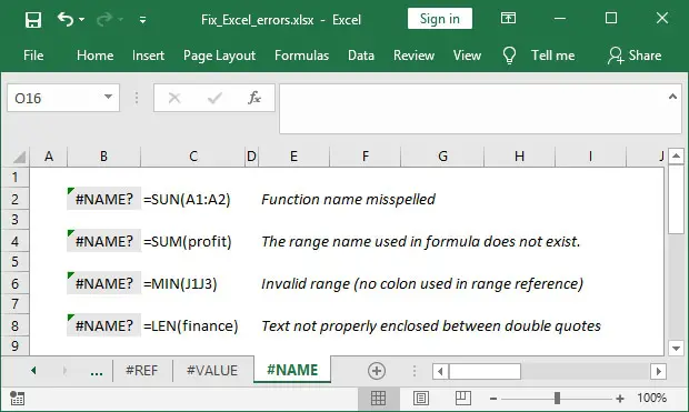 Excel #NAME? error