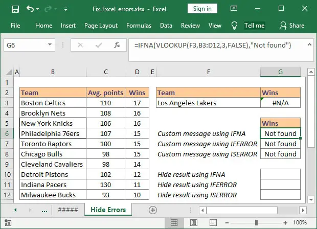 Hide Excel Errors using ISERROR, IFERROR or ISNA