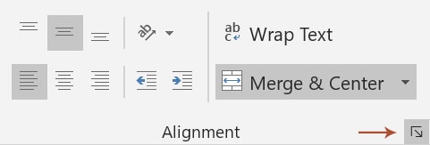 Select the Alignment menu by clicking the ower right arrow