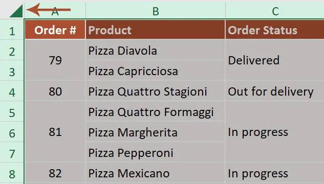 Select entire Excel worksheet.