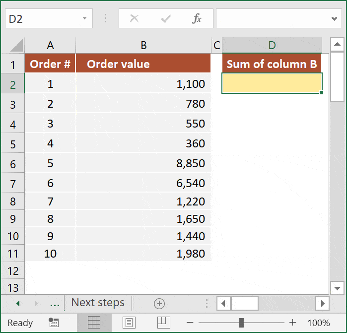 How to add a whole column in Excel