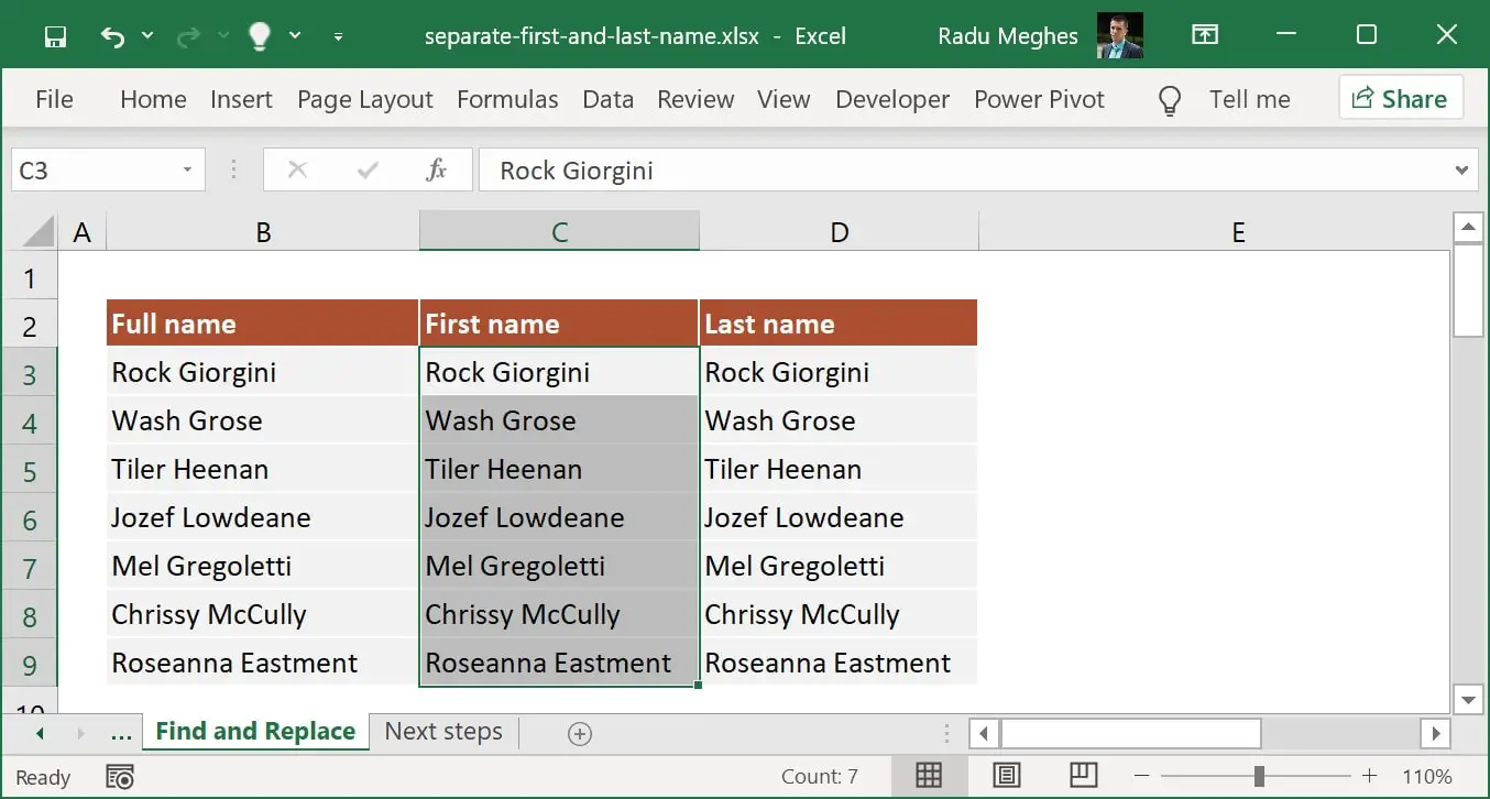 Select all data from the First name column.