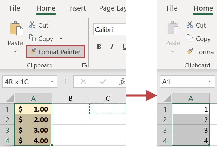 Removing formatting using Format Painter