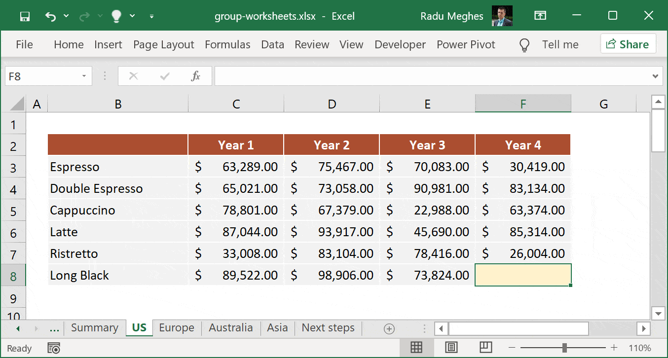 How to group worksheets in Excel