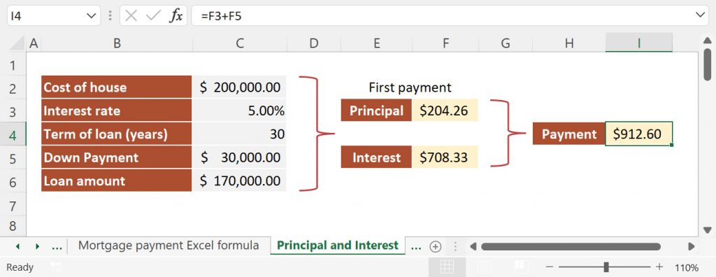 Calculate interest and principal payments for a mortgage
