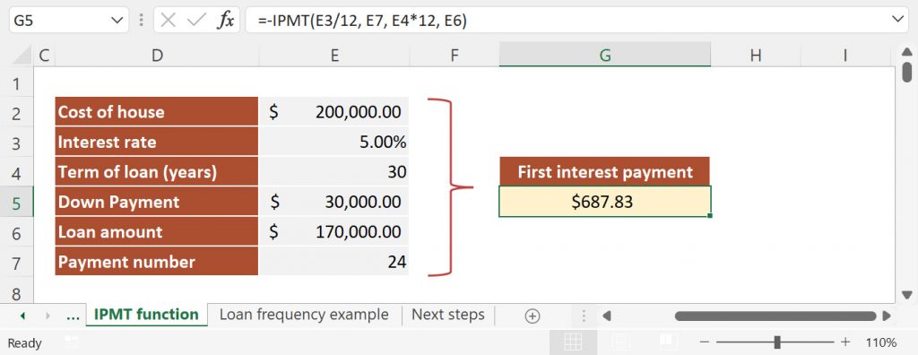 How to use IPMT function in Excel to calculate the interest portion for a given period of a loan