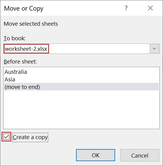 Copy the selected sheet tabs from one Excel file to another.