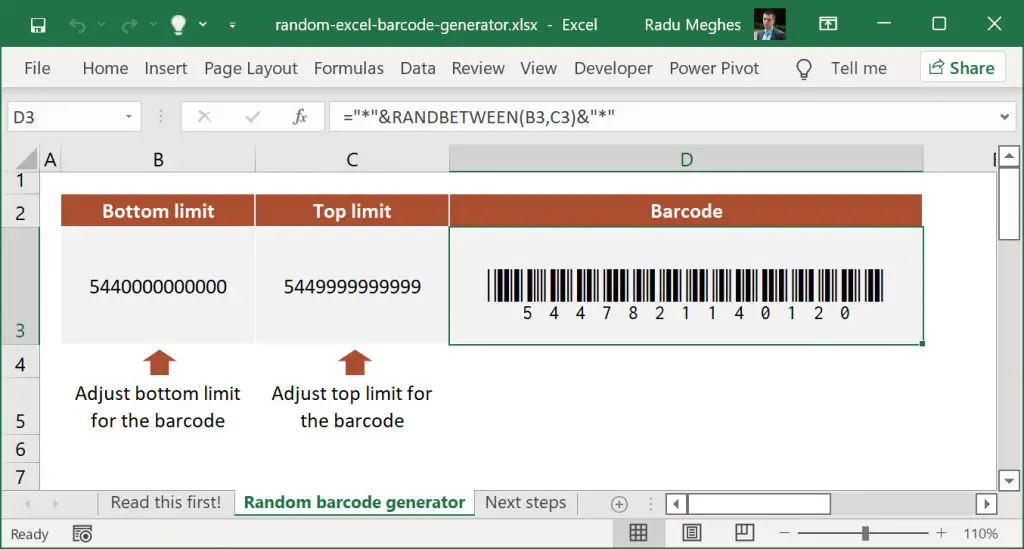 Random Excel barcode generator.