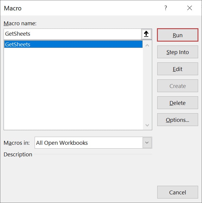 Run the VBA code to merge multiple Excel files into one.