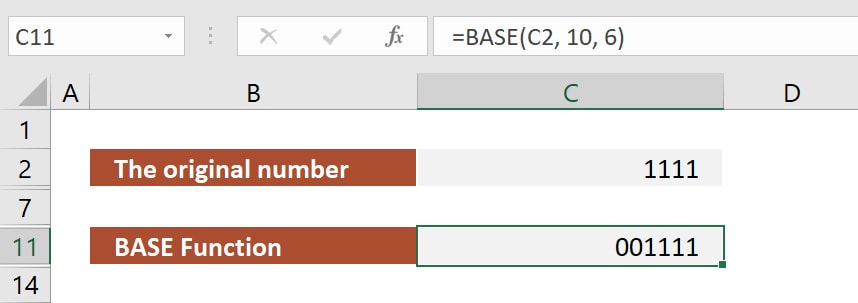 Formula to add leading zeros using the BASE function