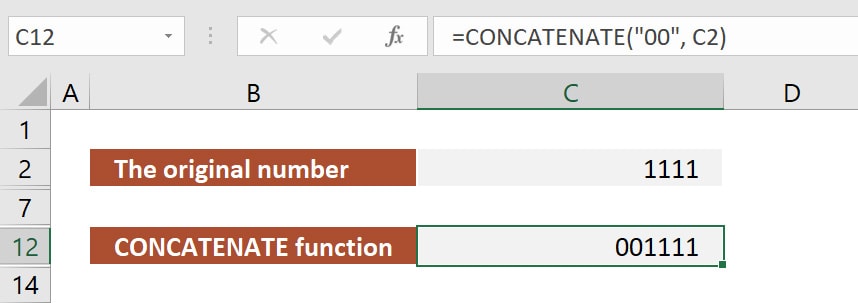 Formula to add leading zeros using the CONCATENATE function
