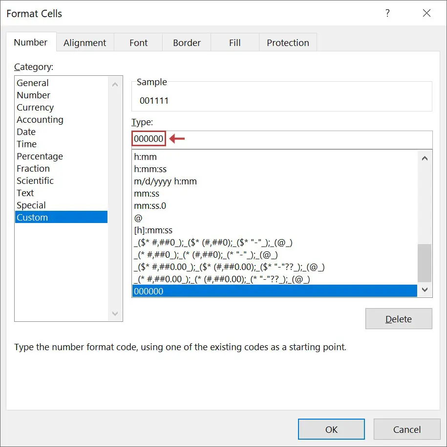 Insert the custom format that you want in the Format Cells dialog box