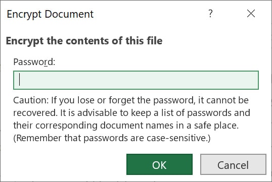 Delete the existing password and click OK