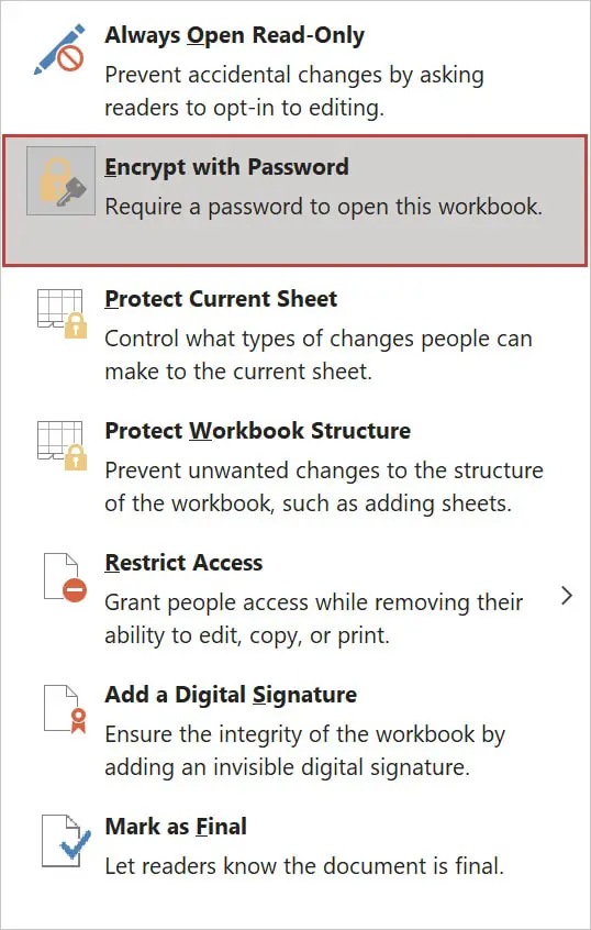 Select Encrypt with Password to remove the password