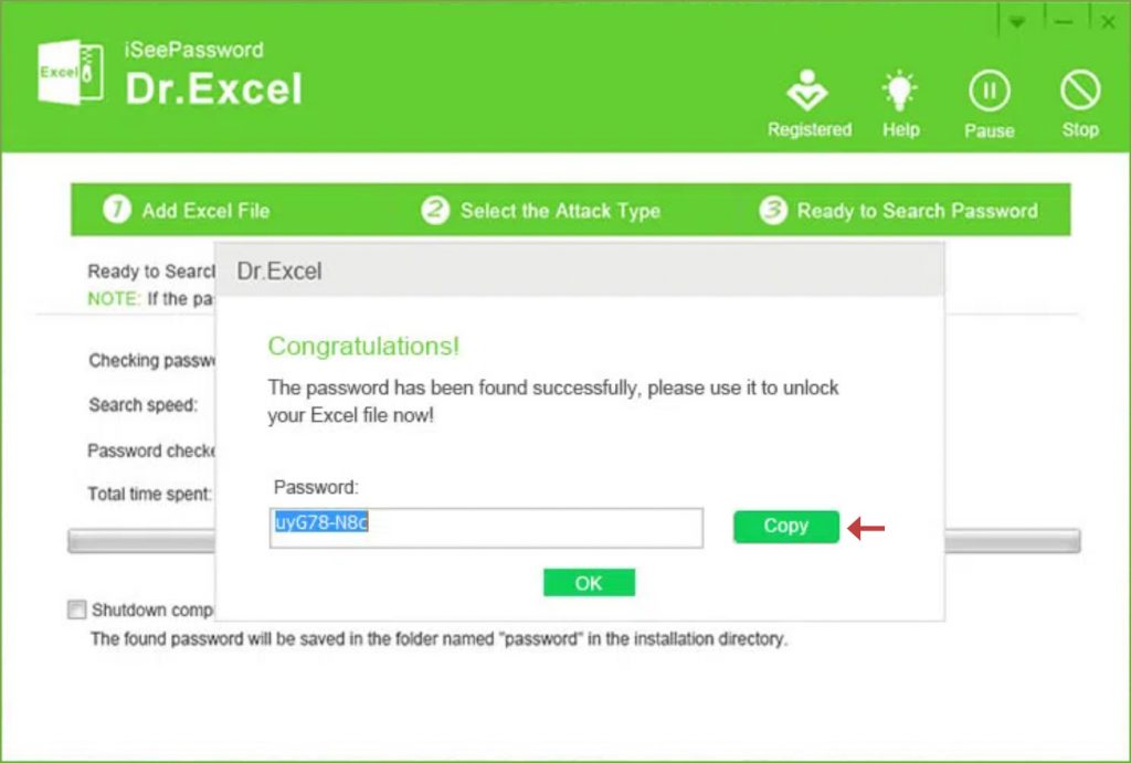 ISeePassword: Excel password successfully recovered