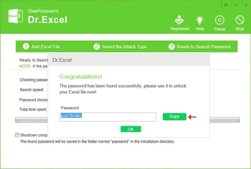 ISeePassword: Excel password successfully recovered