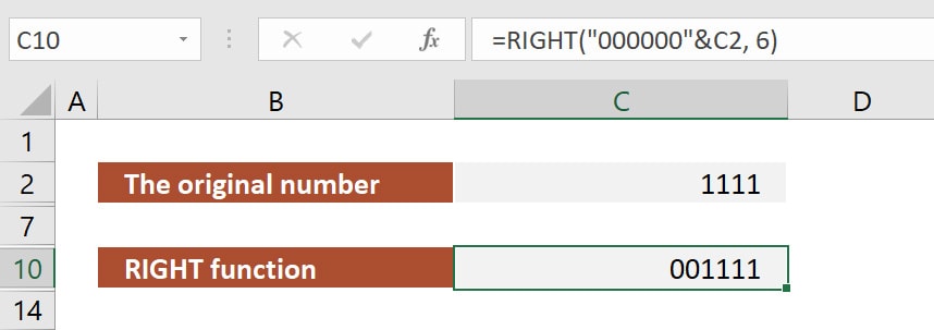 Formula to add leading zeros using the RIGHT function