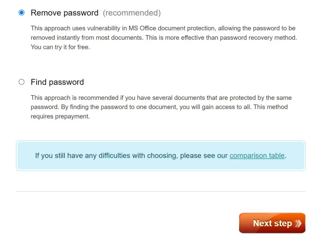 Select Remove password