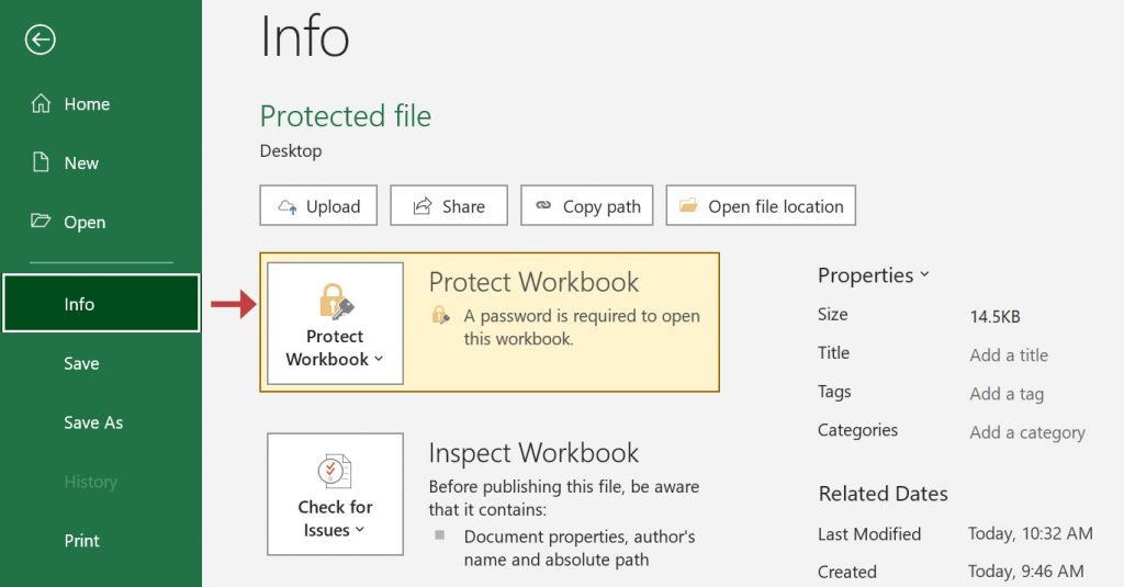Select Protect Workbook to access the Protection menu