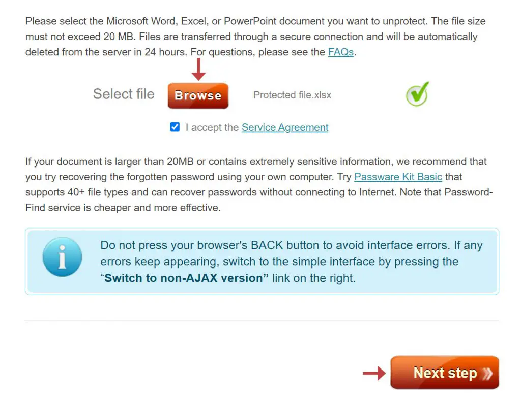 Password-Find.com select Excel file