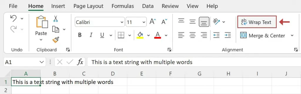 How to wrap text in Excel with the Wrap Text button from the Alignment section