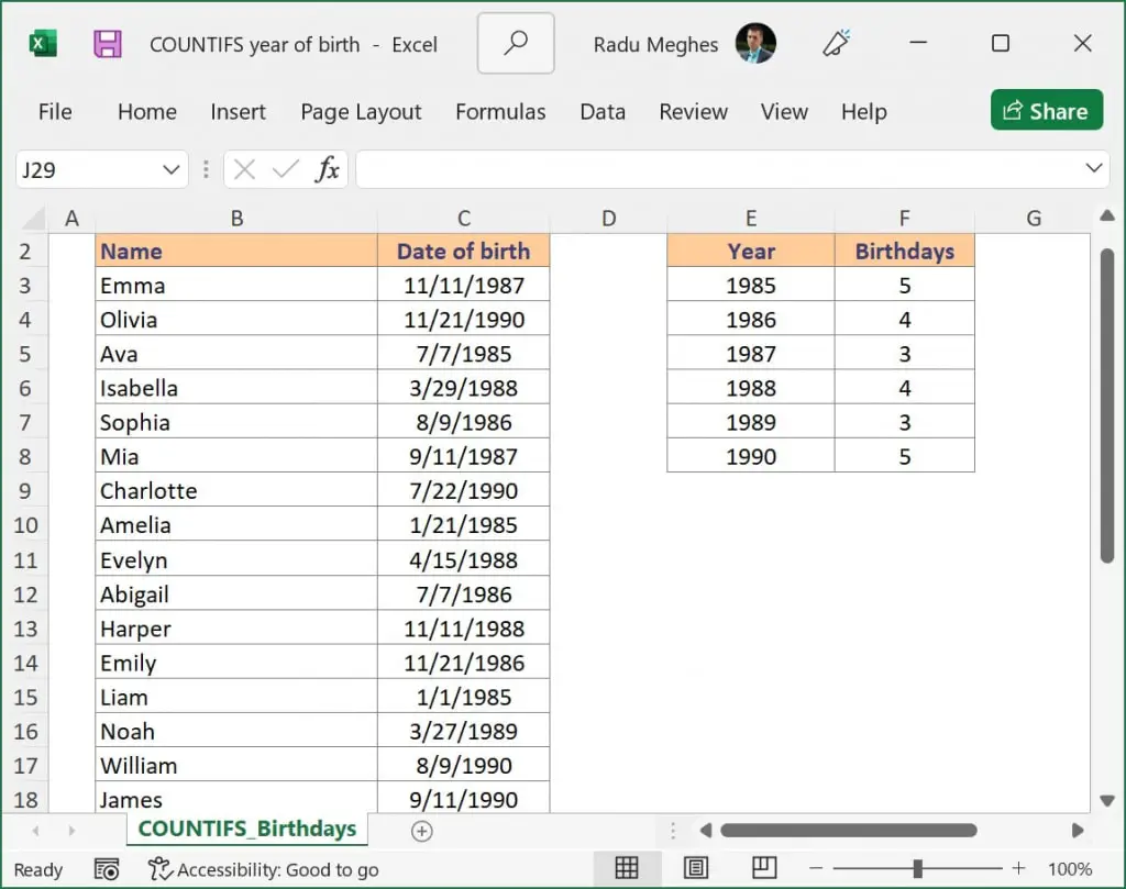 COUNTIFS between two dates