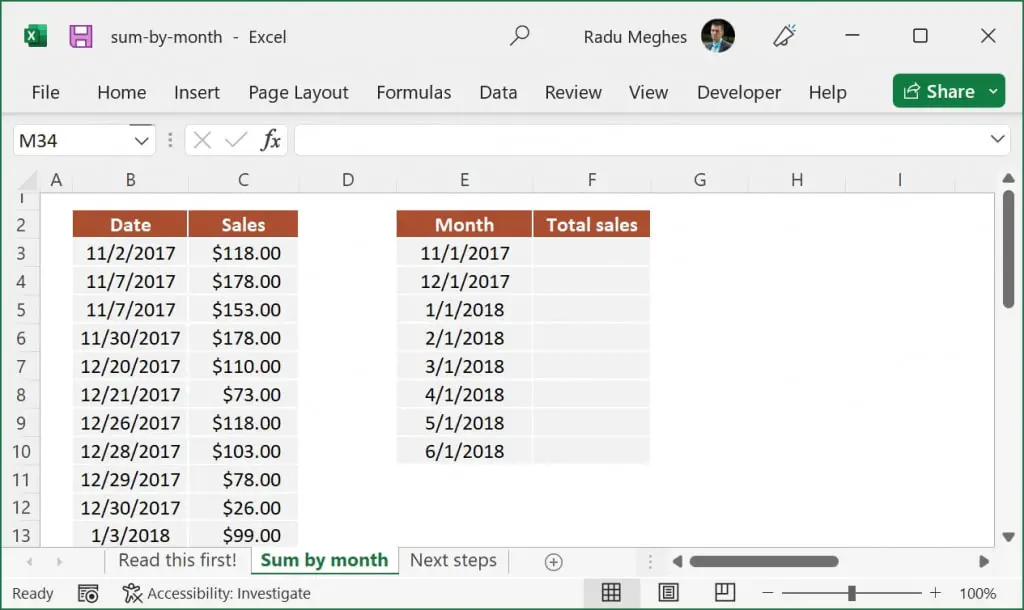 Insert the first date of each month in a separate table